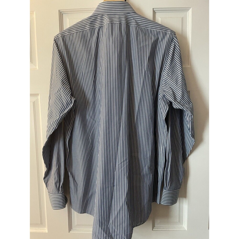 Brooks Brothers Milano Fit Shirt Mens 16.5 35 Blue White Stripe Supima Stretch - Picture 5 of 6